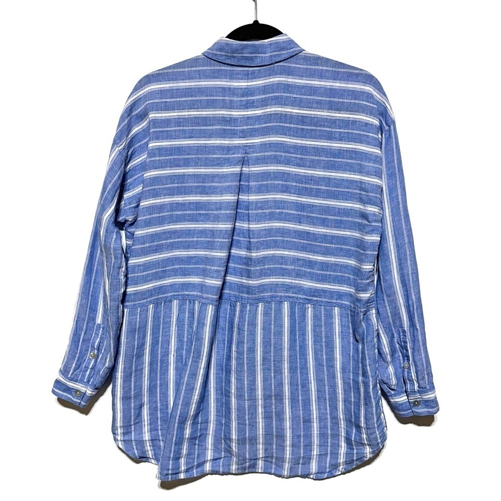 J. Jill Love Linen Button Down Shirt Long Sleeves Stiped Blue /White Size XS - Picture 9 of 11